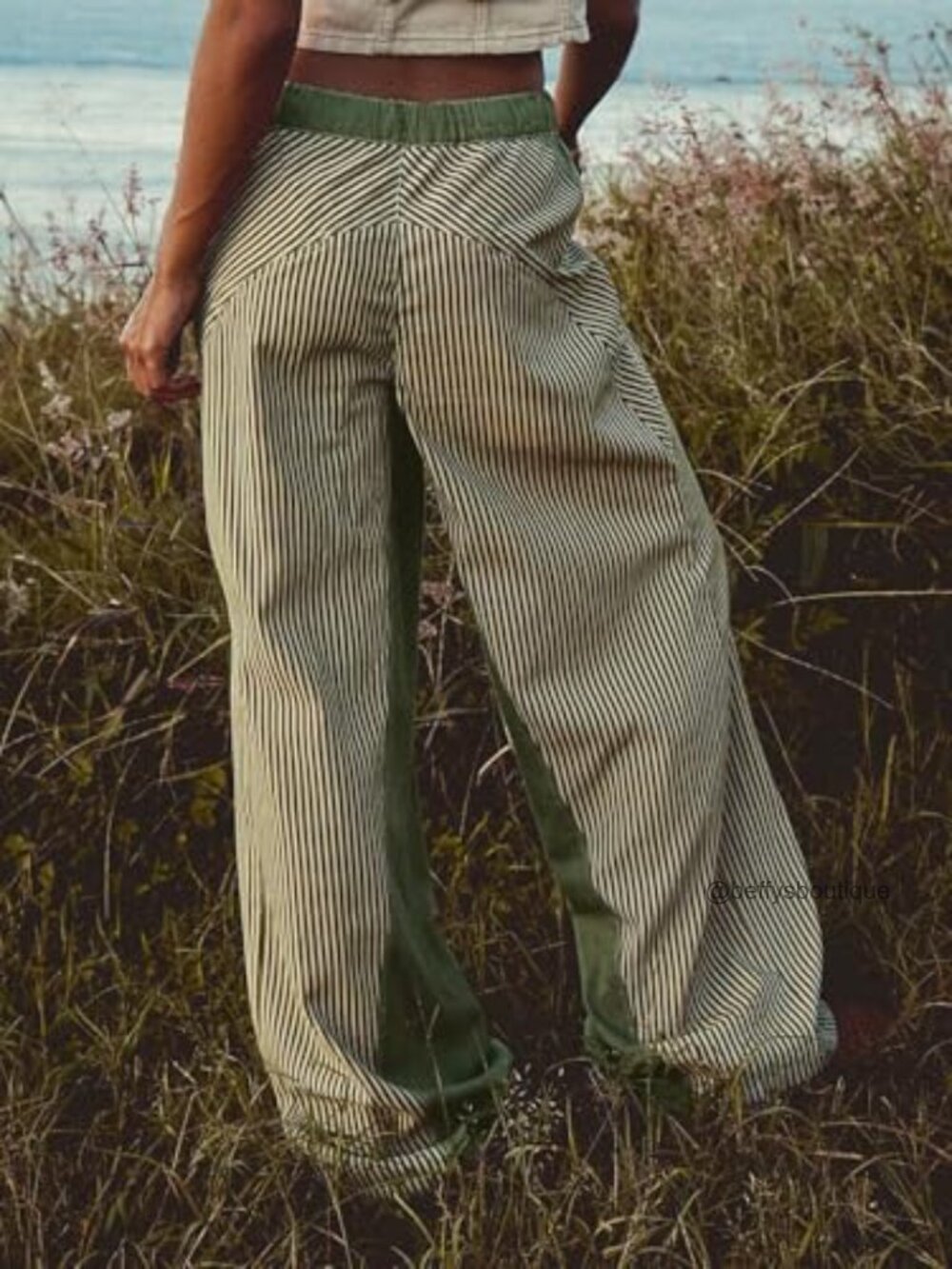 Striped Wide Leg Drawstring Low Rise Boho Pants - Picture 4 of 6